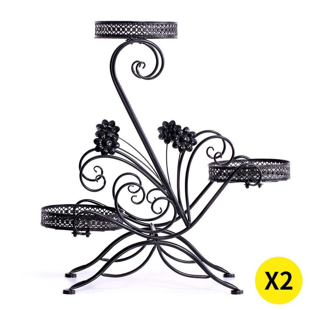 Set of 2 Plant Stand Outdoor Indoor Flower Pot Metal Corner Shelf Garden Home Decor AU