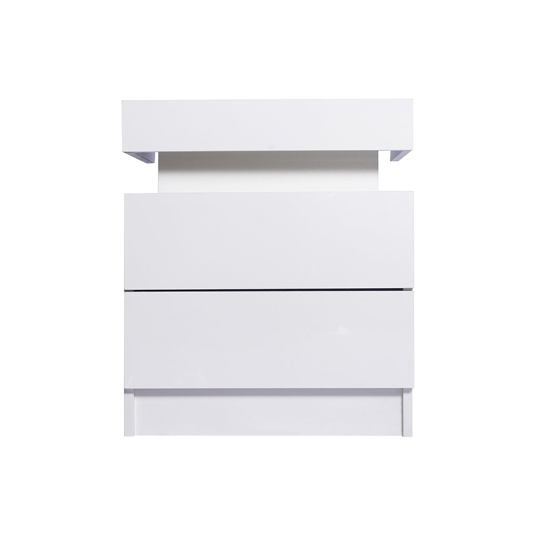 Inuvik LED Bedside Tables RGB LED Storage Cabinet High Gloss Nightstand with 2 Drawers - White
