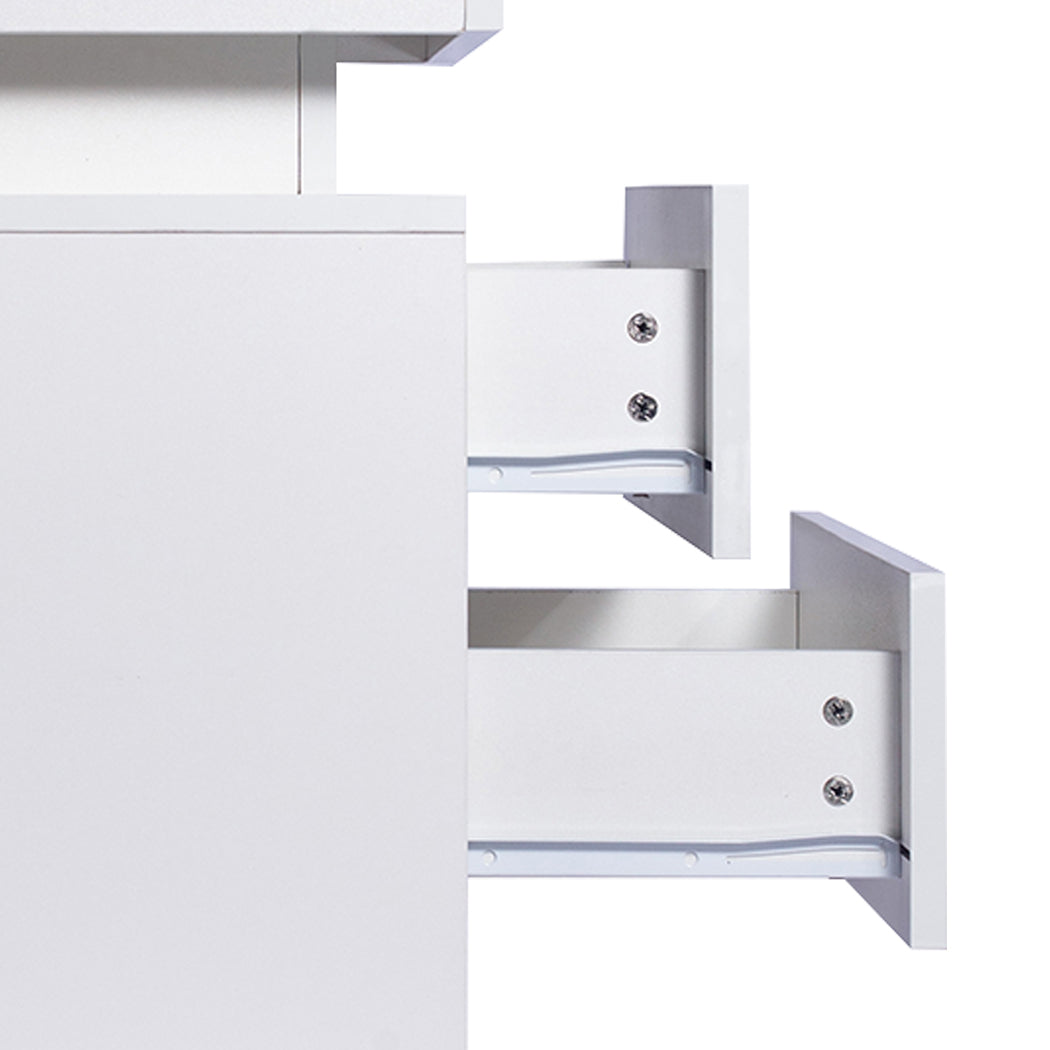 Inuvik LED Bedside Tables RGB LED Storage Cabinet High Gloss Nightstand with 2 Drawers - White