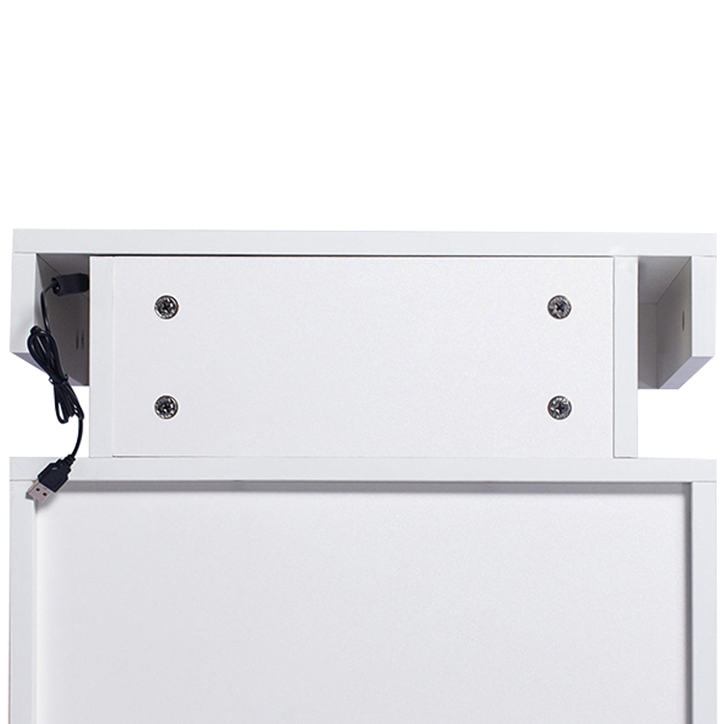 Inuvik LED Bedside Tables RGB LED Storage Cabinet High Gloss Nightstand with 2 Drawers - White