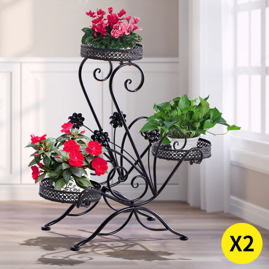 Set of 2 Plant Stand Outdoor Indoor Flower Pot Metal Corner Shelf Garden Home Decor AU