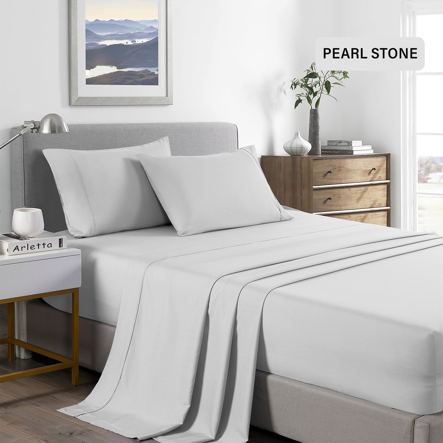 Double Royal Comfort Bamboo Cooling 2000TC Sheet Set - Pearl Stone