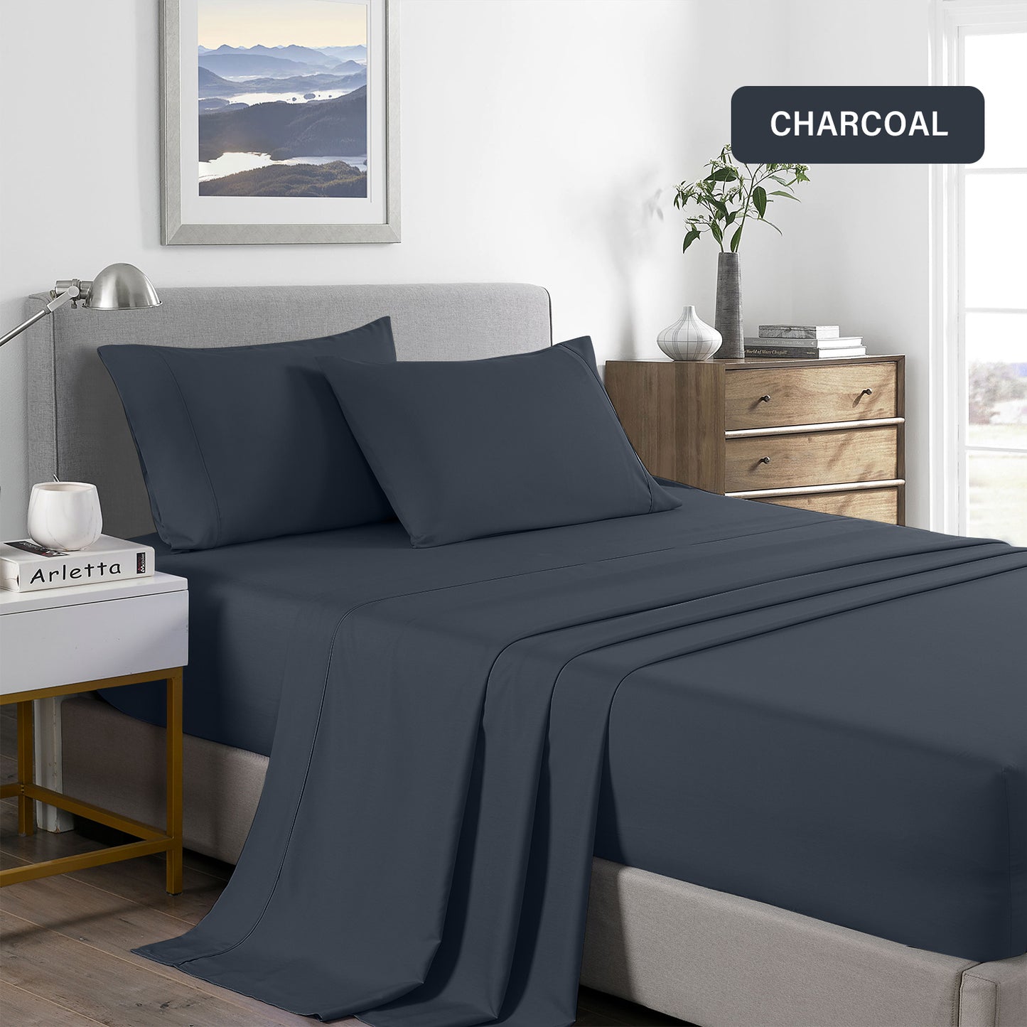 Double Royal Comfort Bamboo Cooling 2000TC Sheet Set - Charcoal