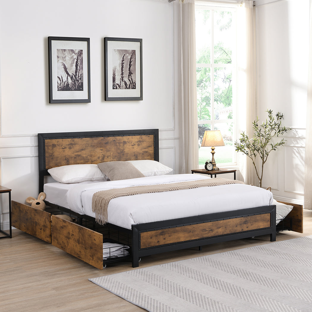 Placid Bed & Mattress Package with 16cm Mattress - Black & Wood Queen
