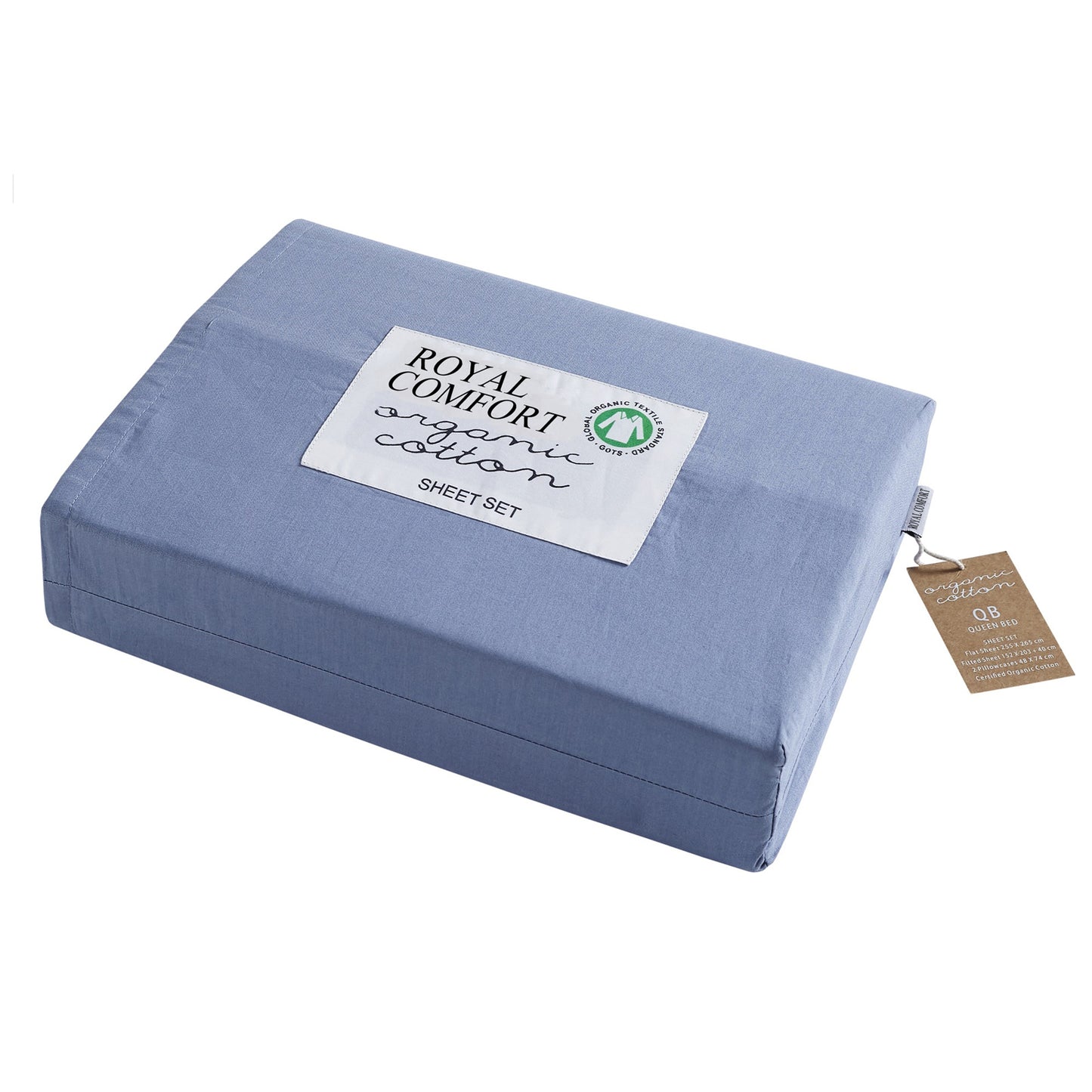 Double Royal Comfort - 250TC 100% Organic Cotton 4-Piece Sheet Set - indigo