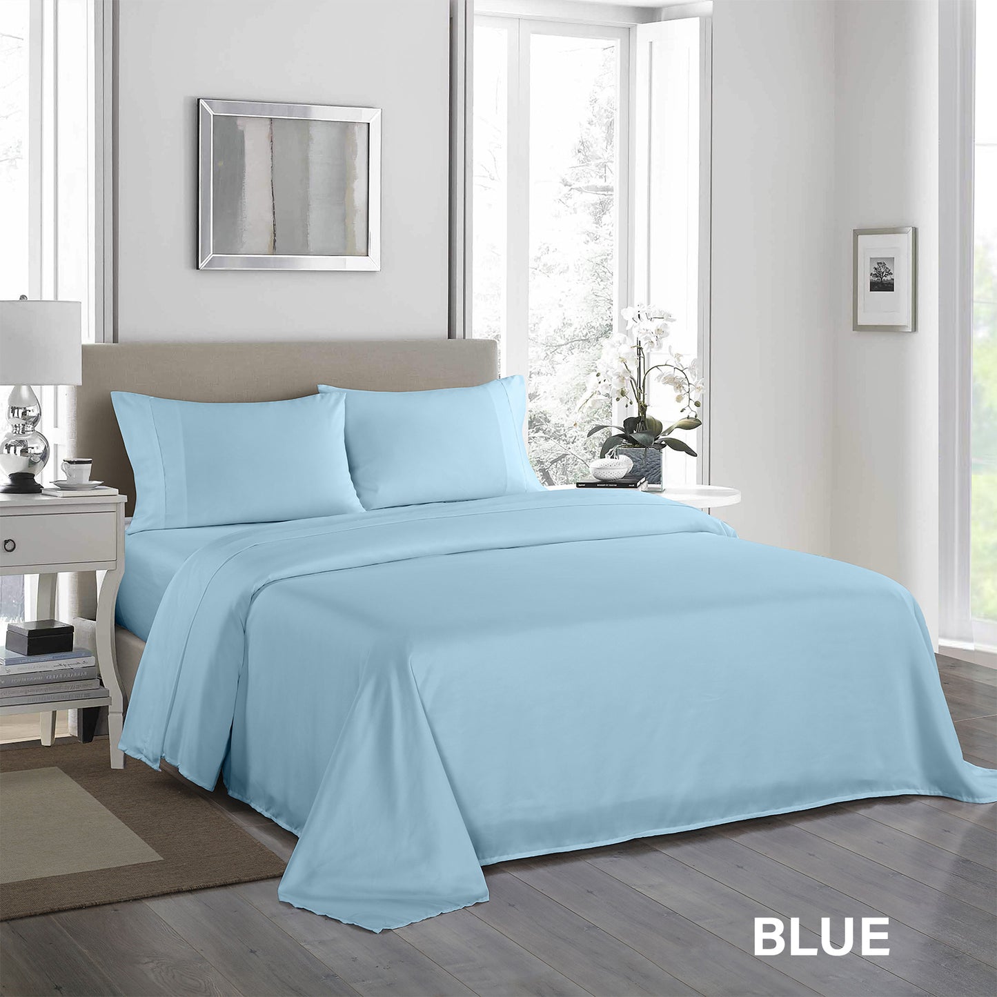 Double Royal Comfort 1200TC Ultrasoft 4-Piece Sheet Set - Sky Blue