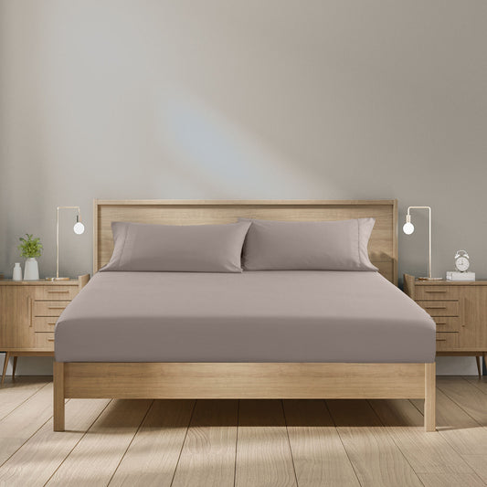 Double Royal Comfort 1500TC Cotton Rich Fitted Sheet 3pc Set - Stone