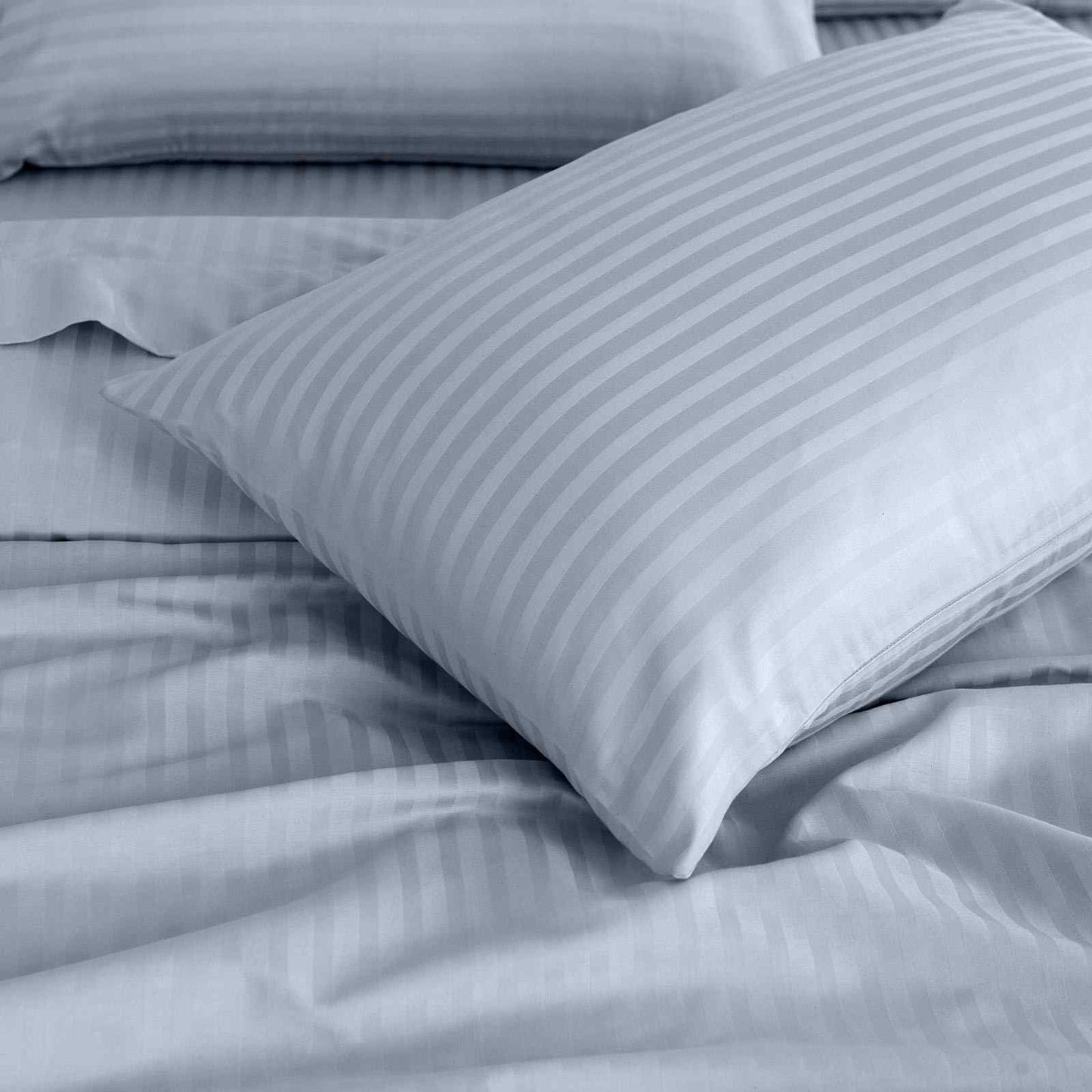 KING 1200 Thread Count Stripe Cotton Blend Quilt Cover Sets - Blue Fog