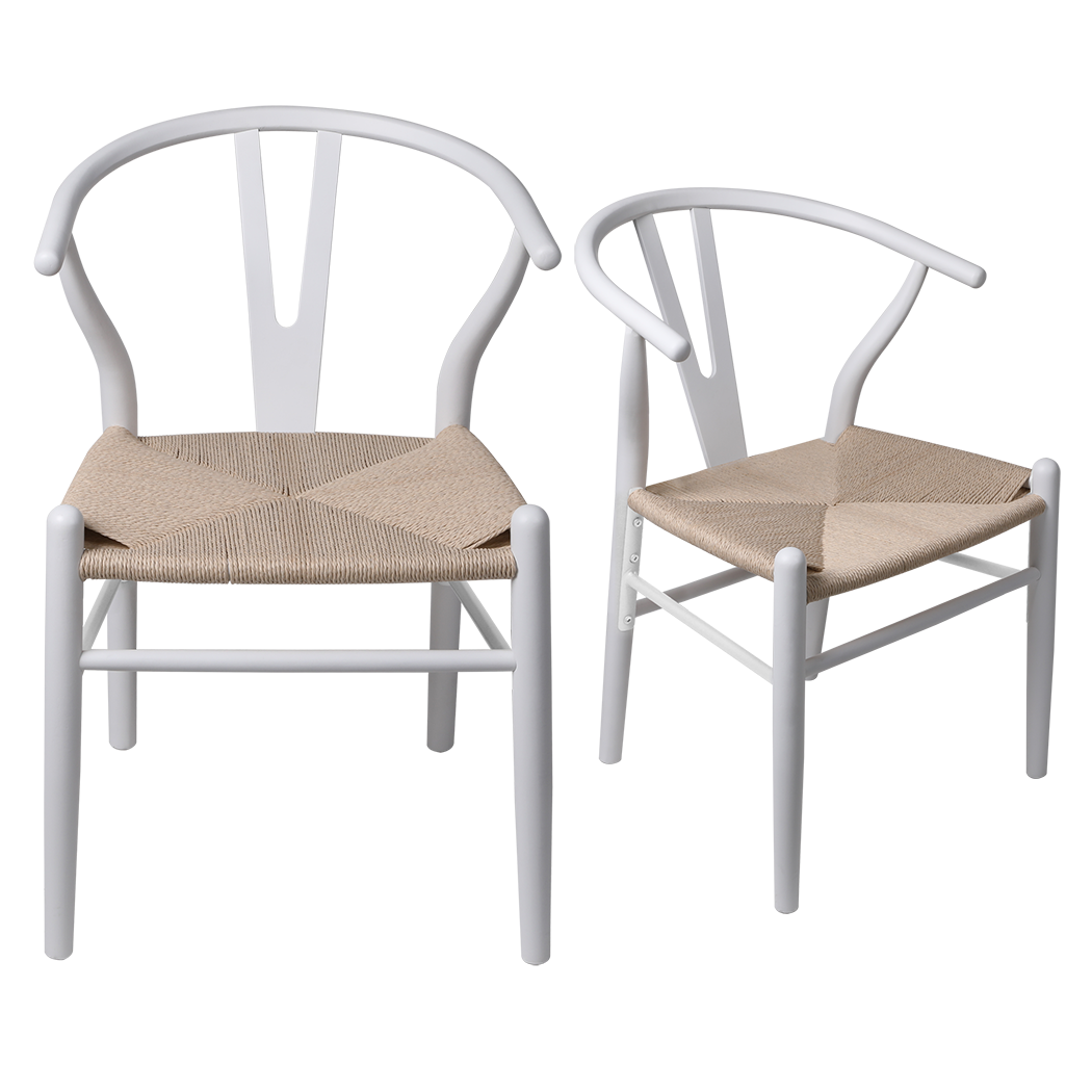 Jett Set of 2 Dining Chairs Rattan Seat Side Kitchen Wood Furniture - White