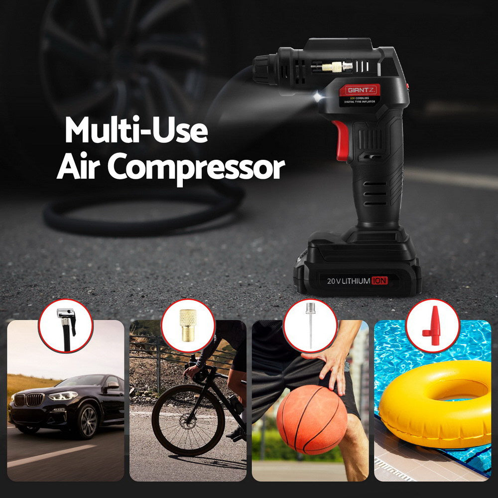 Cordless Tyre Inflator Portable Air Compressor Pump 20V 120PSI Digital LED