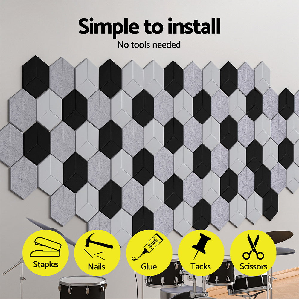 Acoustic Foam 12pcs 35x30x0.9cm Soundproof Absorption Panel Adhesive Grey
