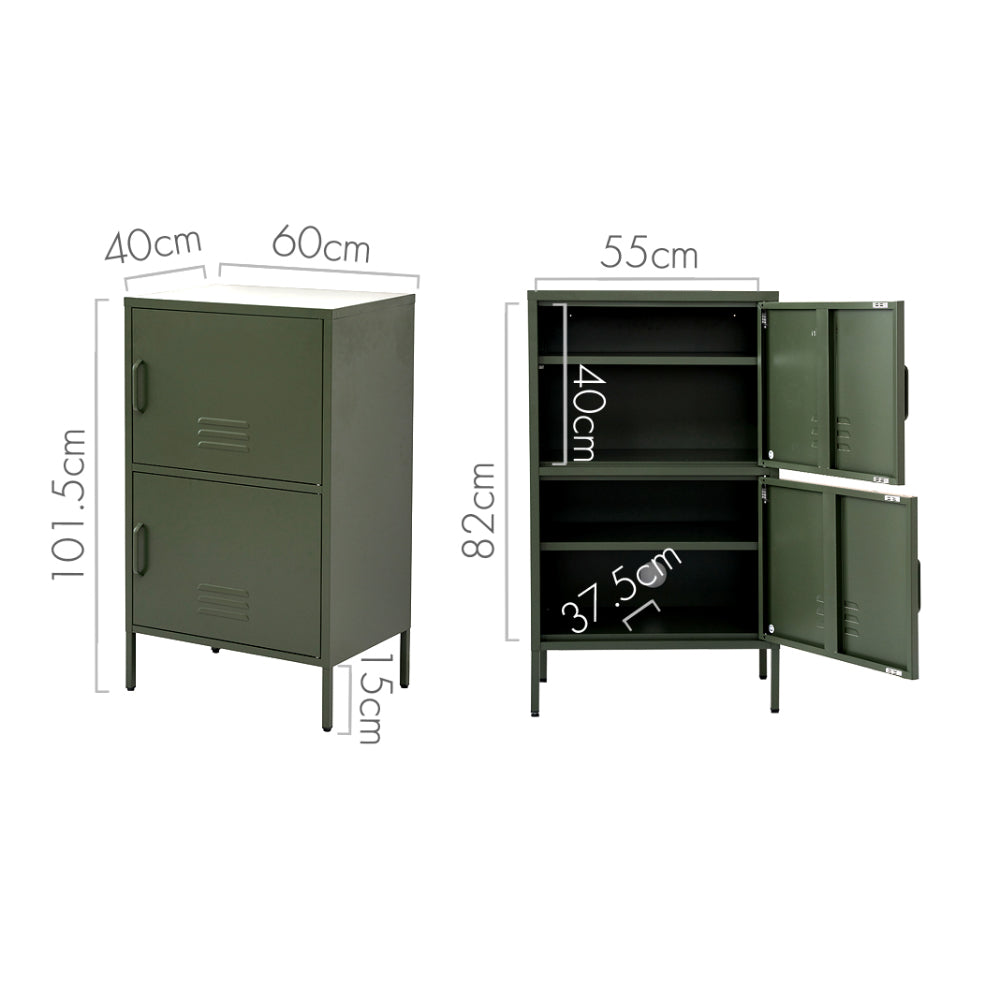 Double Storage Cabinet Shelf Organizer Bedroom Green
