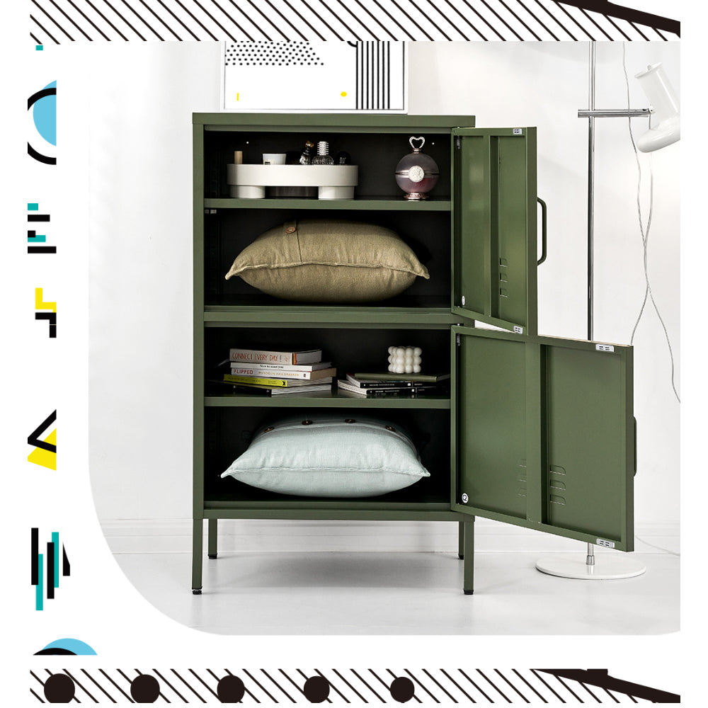 Double Storage Cabinet Shelf Organizer Bedroom Green