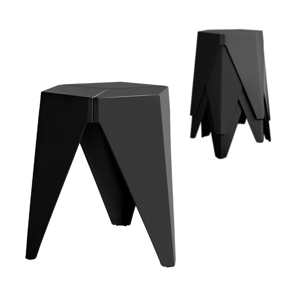Set of 4 Puzzle Stool Plastic Bar Stools Stackable - Black