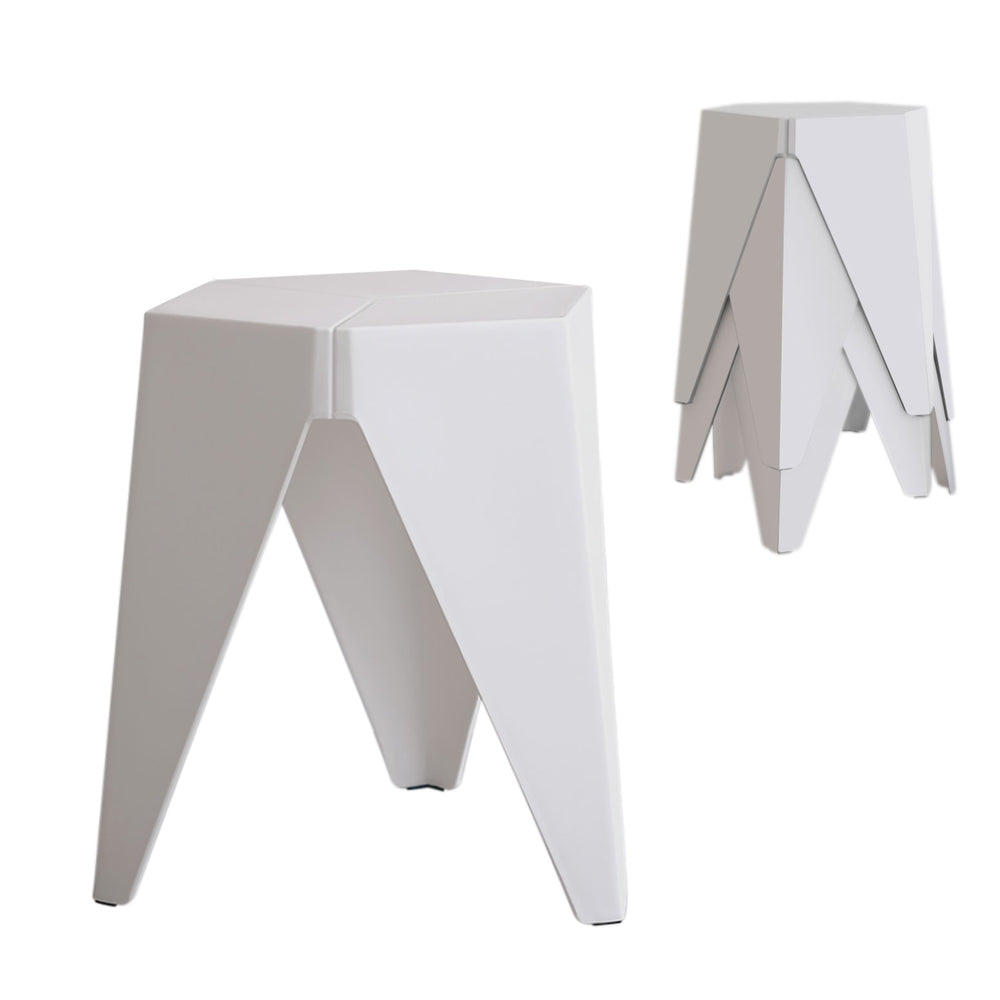 Set of 4 Puzzle Stool Bar Stools Stackable - White