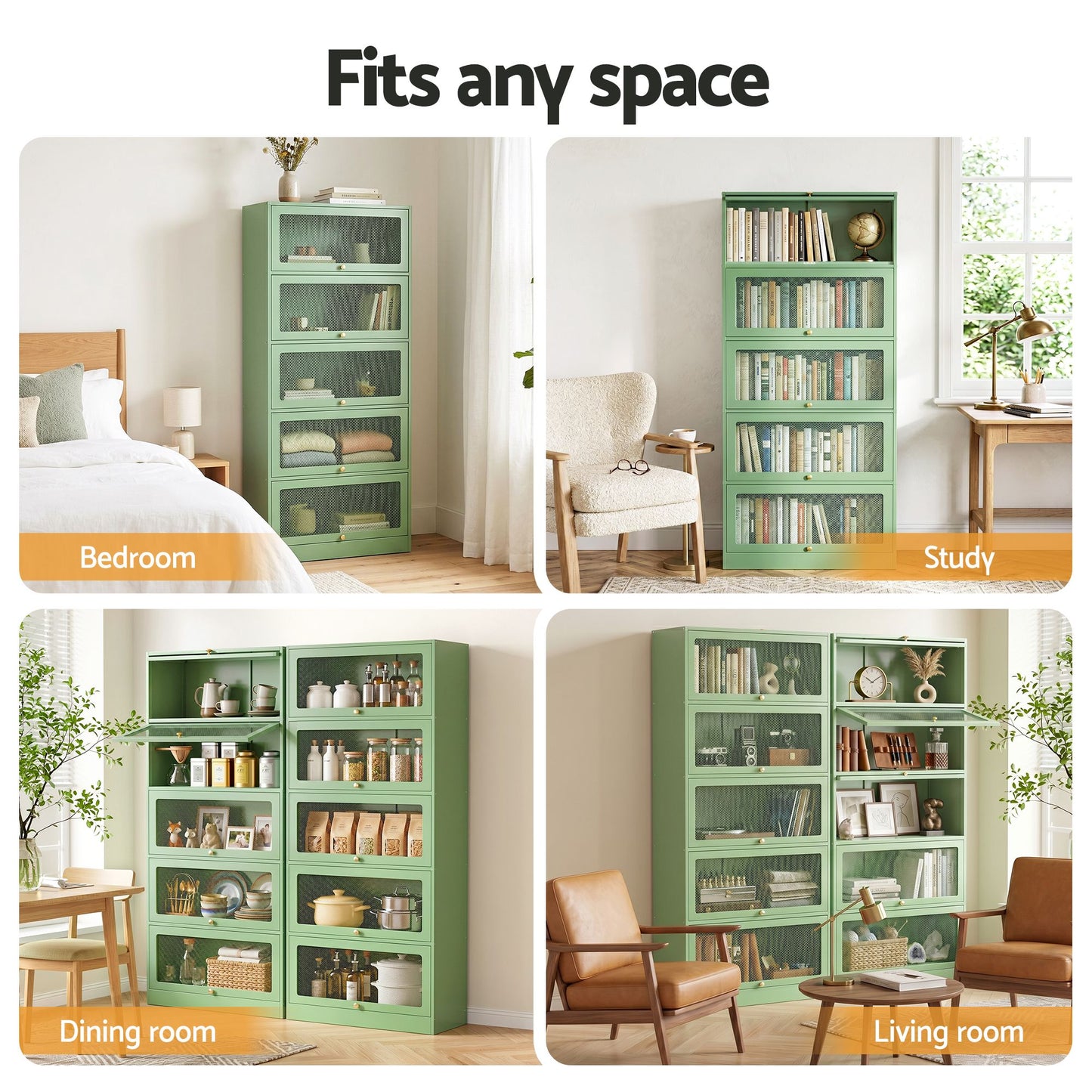 Set of 2 Kian Buffet Sideboard Cabinet Storage Cupboard Mesh Doors Metal - Green