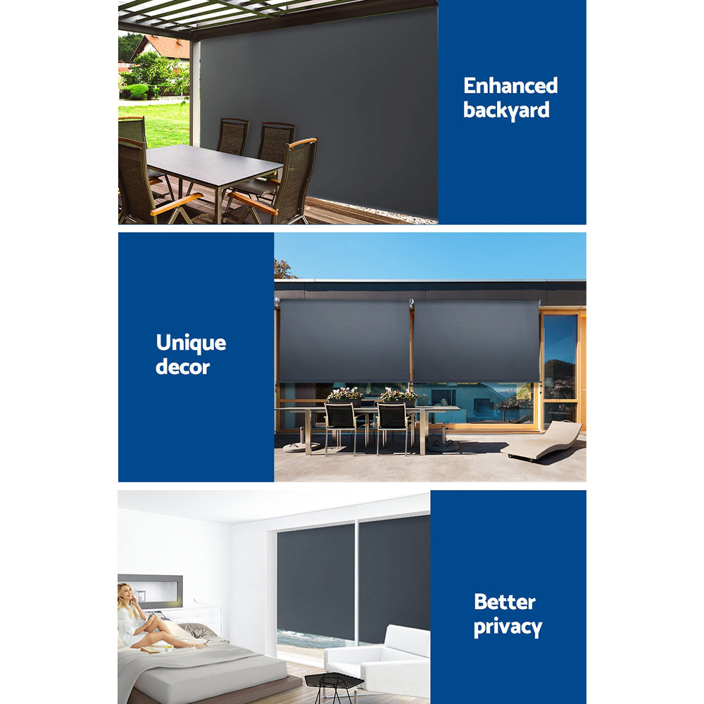 Instahut Outdoor Blinds Blackout Roll Down Awning Window Shade 2.7x2.5M Grey