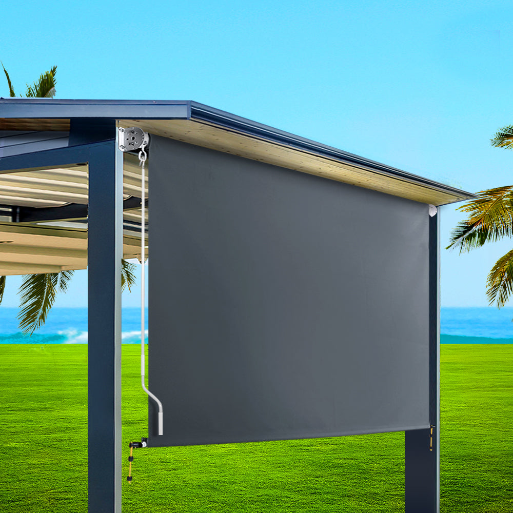 Instahut Outdoor Blinds Blackout Roll Down Awning Window Shade 2.7x2.5M Grey
