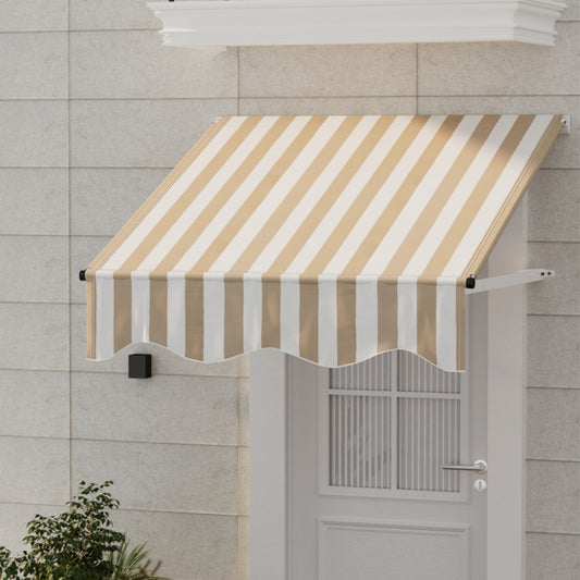 Instahut Window Door Awning 1mx1m Beige White Polyester Fabric Aluminium Frame