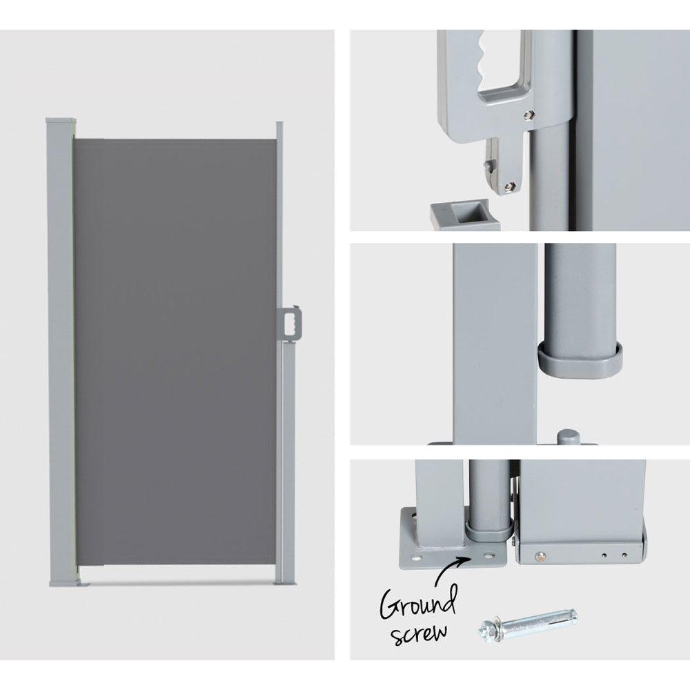 Instahut Side Awning Sun Shade Outdoor Retractable Privacy Screen 1.8x3M Grey