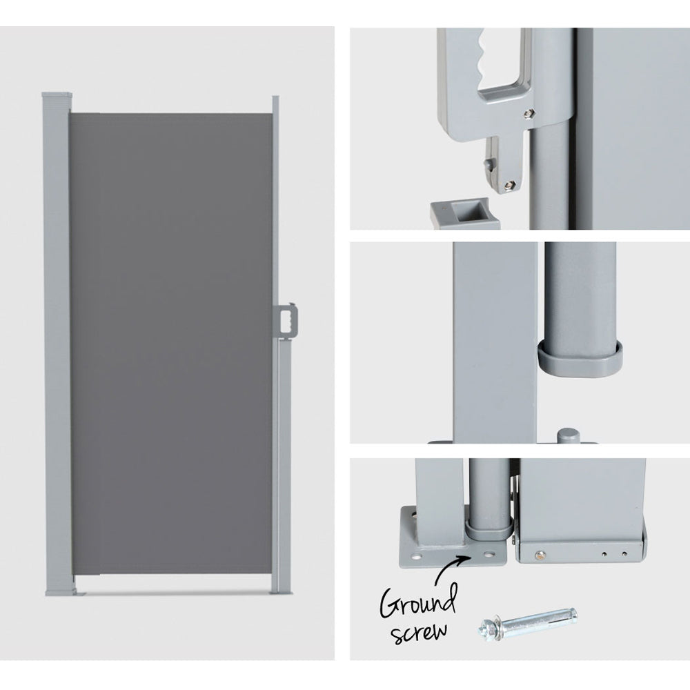 Instahut Side Awning Sun Shade Outdoor Retractable Privacy Screen 2x3M Grey
