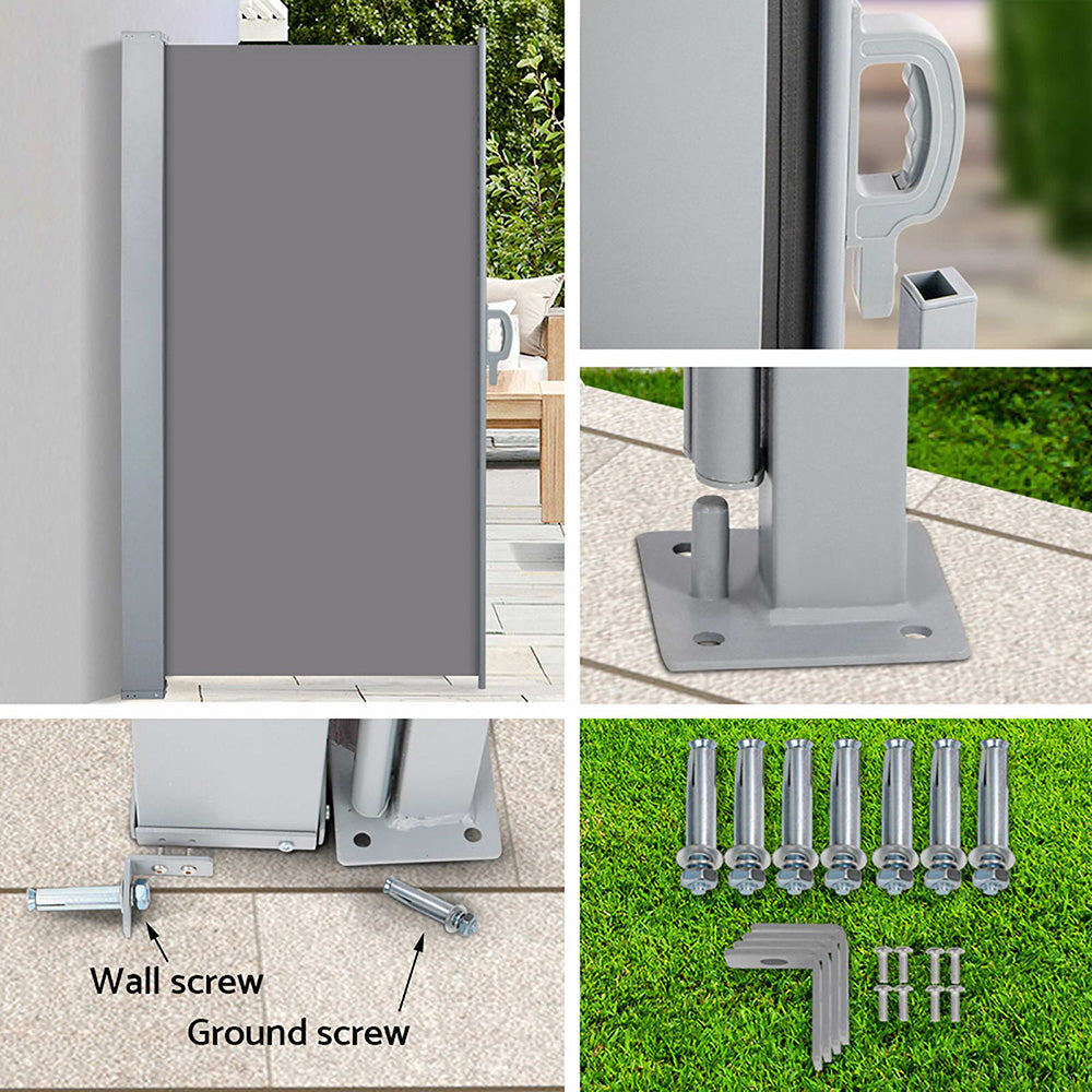 Set of 2 Instahut Side Awning Sun Shade Outdoor Blinds Retractable Screen 1.8x3M GR