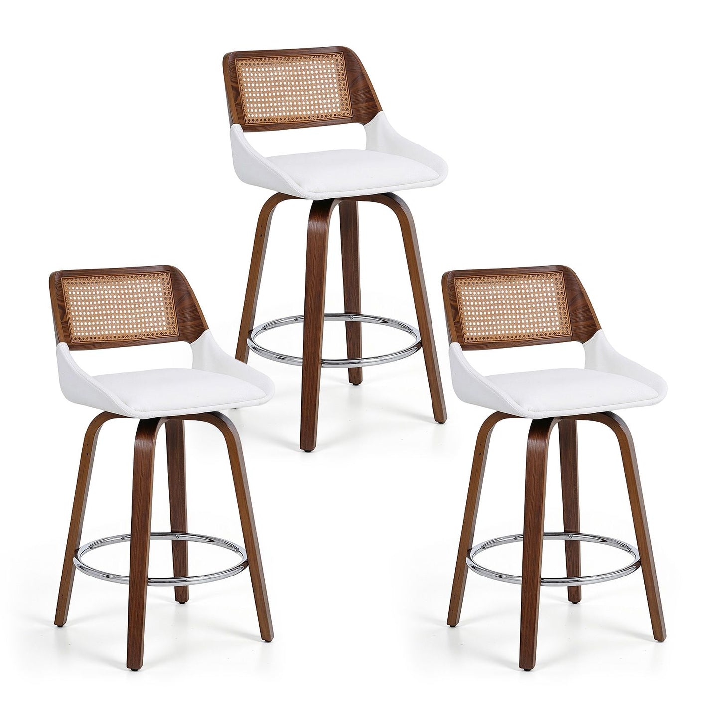 Set of 3 Colmar Wooden Bar Stools Swivel Kitchen Counter Stool Chair 60cm Seat Height - White