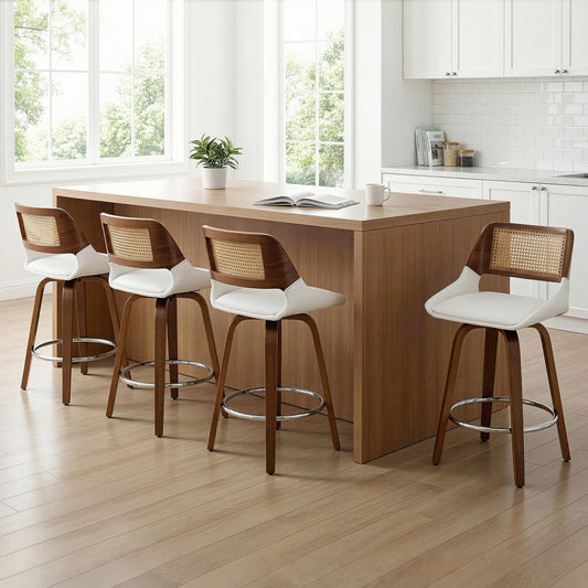 Set of 4 Colmar Wooden Bar Stools Swivel Kitchen Counter Stool Chair 60cm Seat Height - White