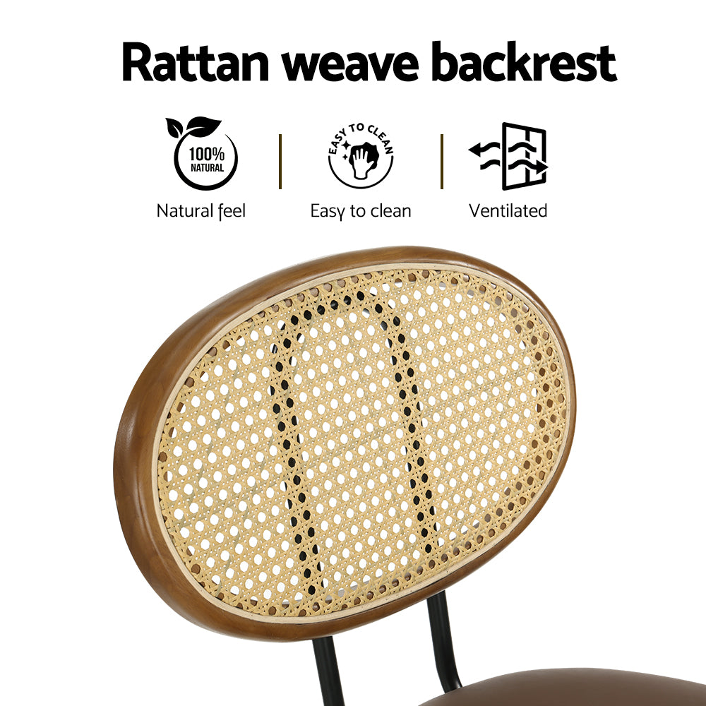 Set of 4 Valletta Bar Stools PU Leather Stools - Brown