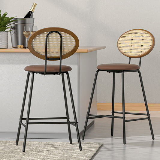 Set of 4 Valletta Bar Stools PU Leather Stools - Brown