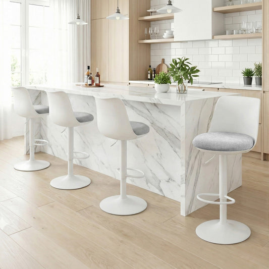 Set of 4 Ohrid Bar Stools Kitchen Swivel Gas Lift Counter Dining Chair Curved - White