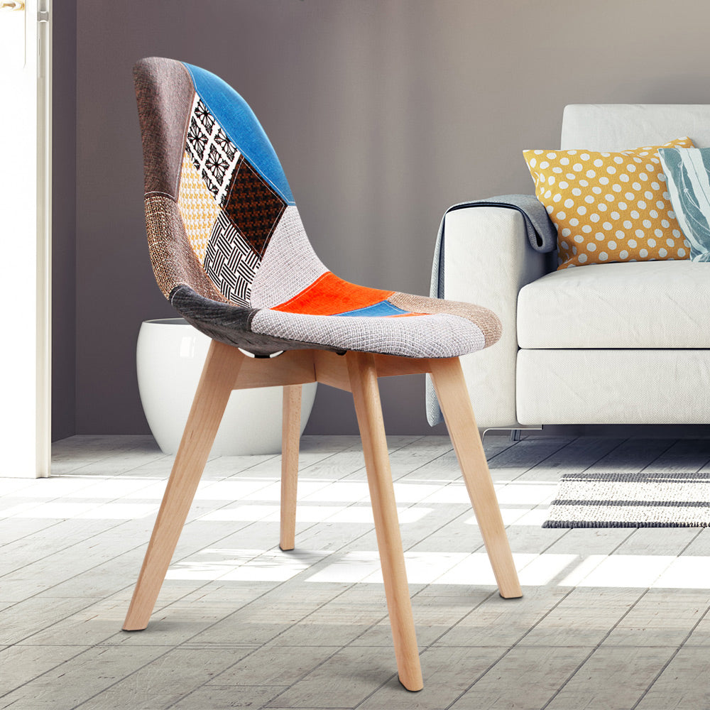 Devon Set of 2 Fabric Retro Replica Dining Chairs - Multicolour
