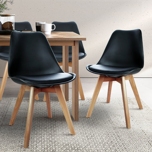 Empress Set of 4 Dining Chairs Leather Plastic Replica Wooden - Black