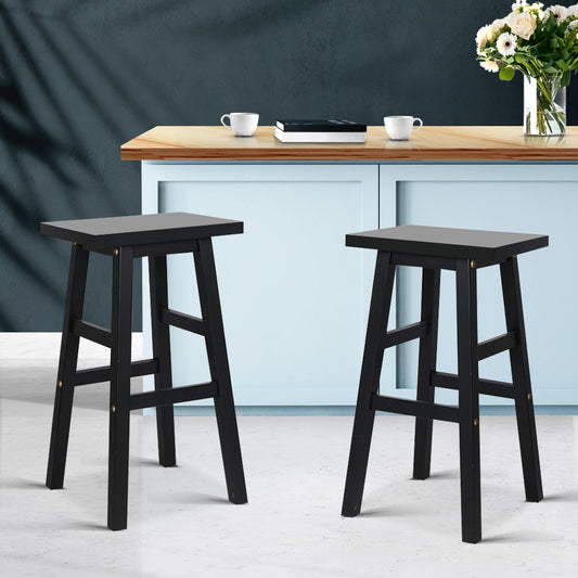 Set of 2 Lecce Beech Wood Bar Stools - Black