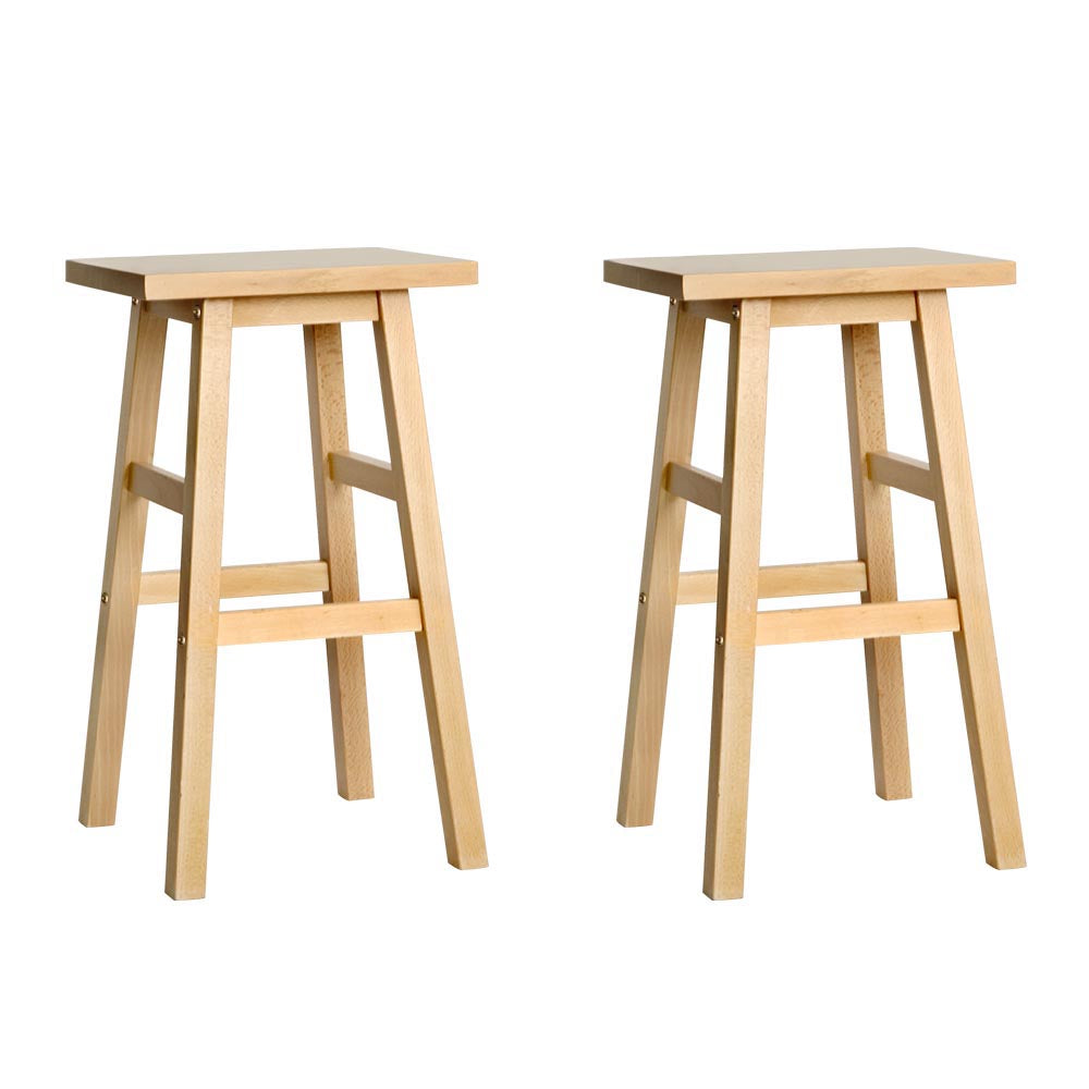 Set of 2 Lecce Beech Wood Bar Stools - Natural
