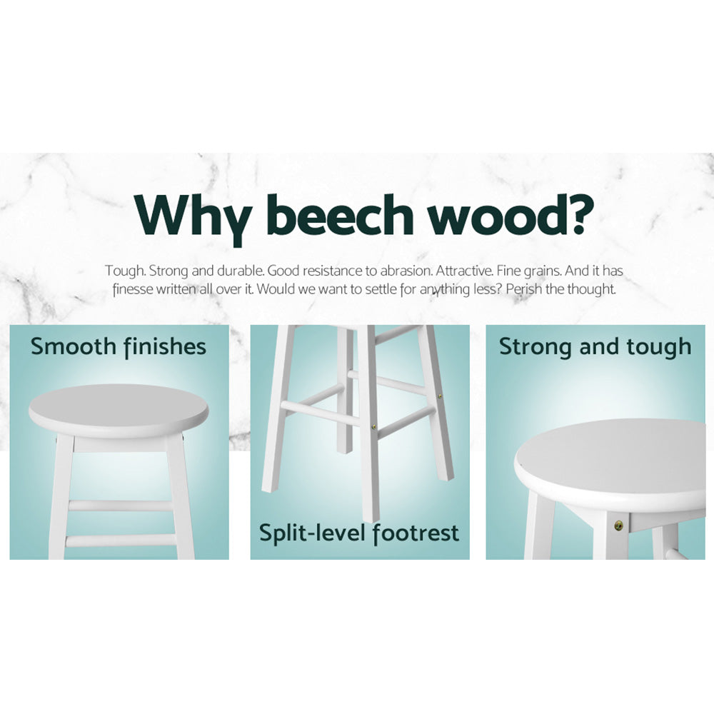 Set of 2 Lucerne Beech Wood Backless Bar Stools - White