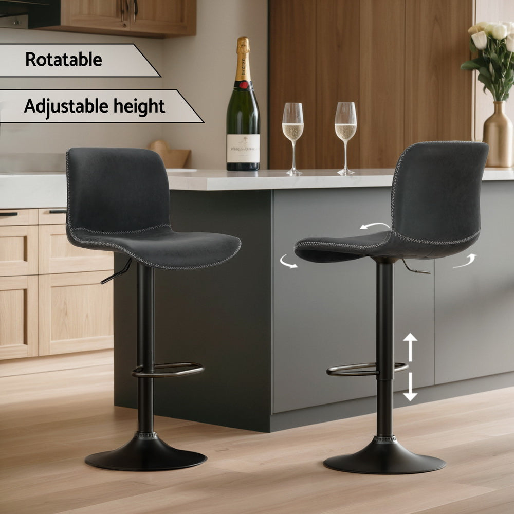 Set of 4 Karachi Bar Stools Kitchen Swivel Gas Lift Chairs - Black