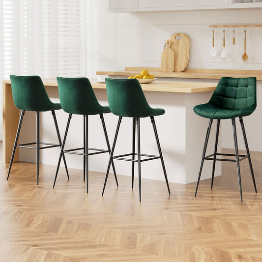 Set of 4 Loures Bar Stools Velvet Chairs - Green