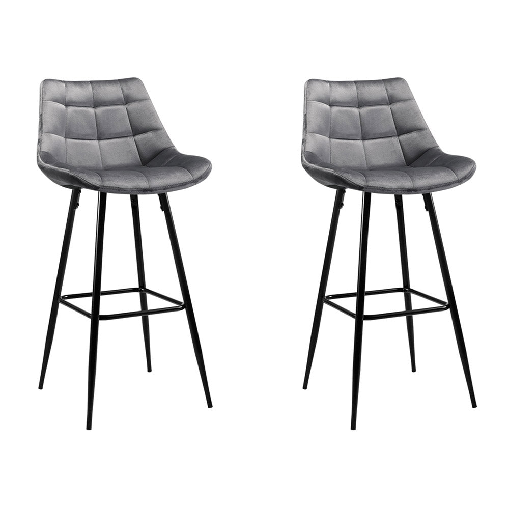 Set of 2 Loures Velvet Bar Stools - Grey