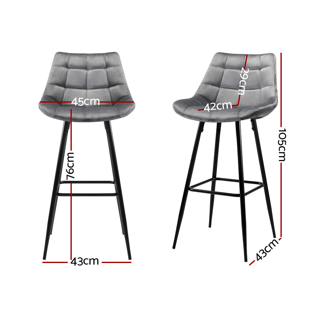 Set of 2 Loures Velvet Bar Stools - Grey