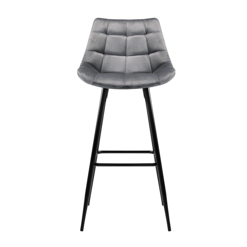 Set of 2 Loures Velvet Bar Stools - Grey