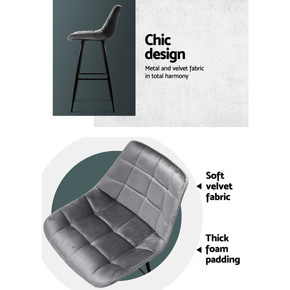 Set of 2 Loures Velvet Bar Stools - Grey