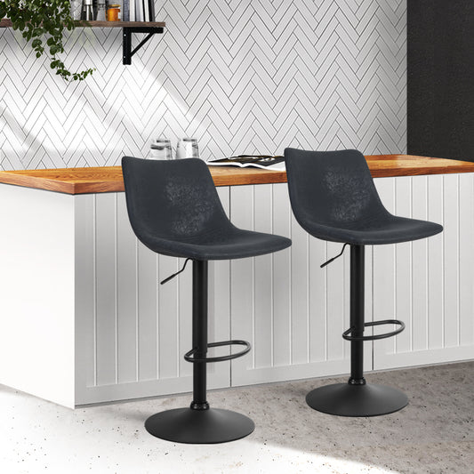 Set of 2 Leiria Bar Stools Gas Lift - Black