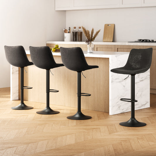 Set of 4 Leiria Bar Stools Vintage Leather Swivel Gas Lift - Black