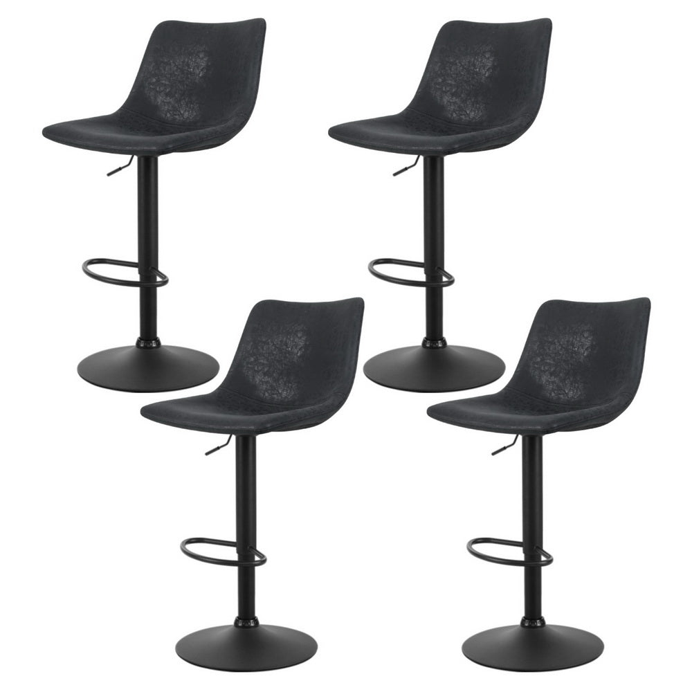 Set of 4 Leiria Bar Stools Vintage Leather Swivel Gas Lift - Black