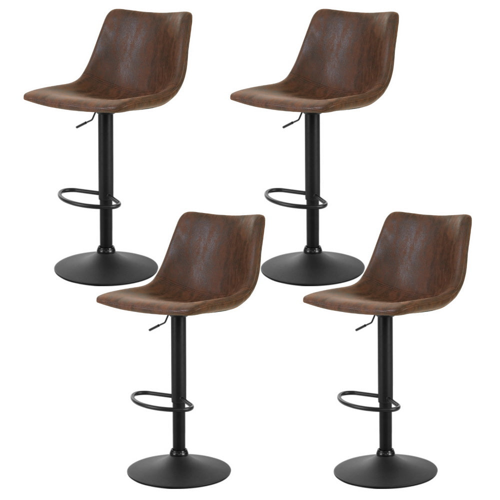 Set of 4 Leiria Bar Stools Vintage Leather Swivel Gas Lift - Brown