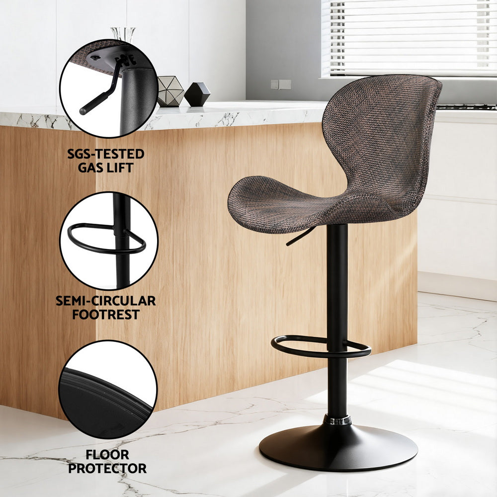 Set of 2 Visby Bar Stools Kitchen Swivel Gas Lift Counter Chair Wing PE Rattan - Brown