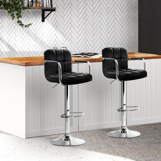 Set of 2 Foggia Bar Stools Gas lift Swivel Armrests Steel - Black