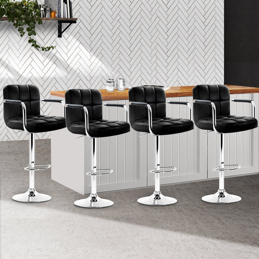Set of 4 Foggia Bar Stools Gas lift Swivel Armrests Steel - Black