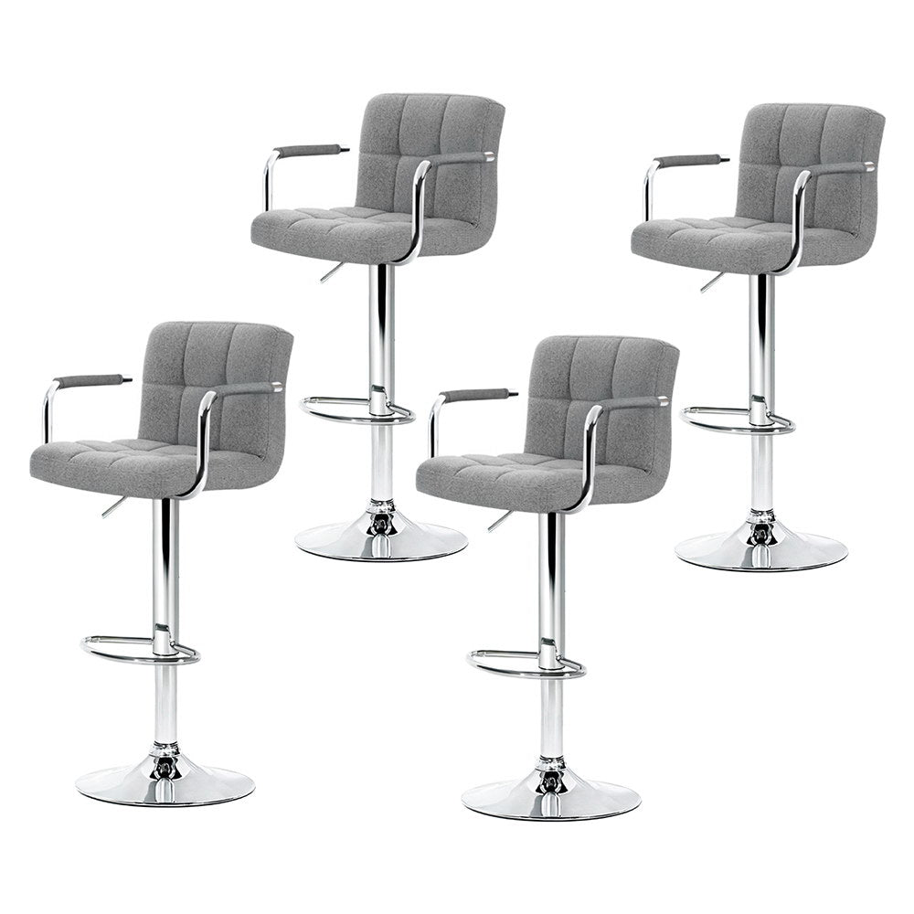 Set of 4 Foggia Bar Stools Fabric Gas Lift w/Armrest - Grey